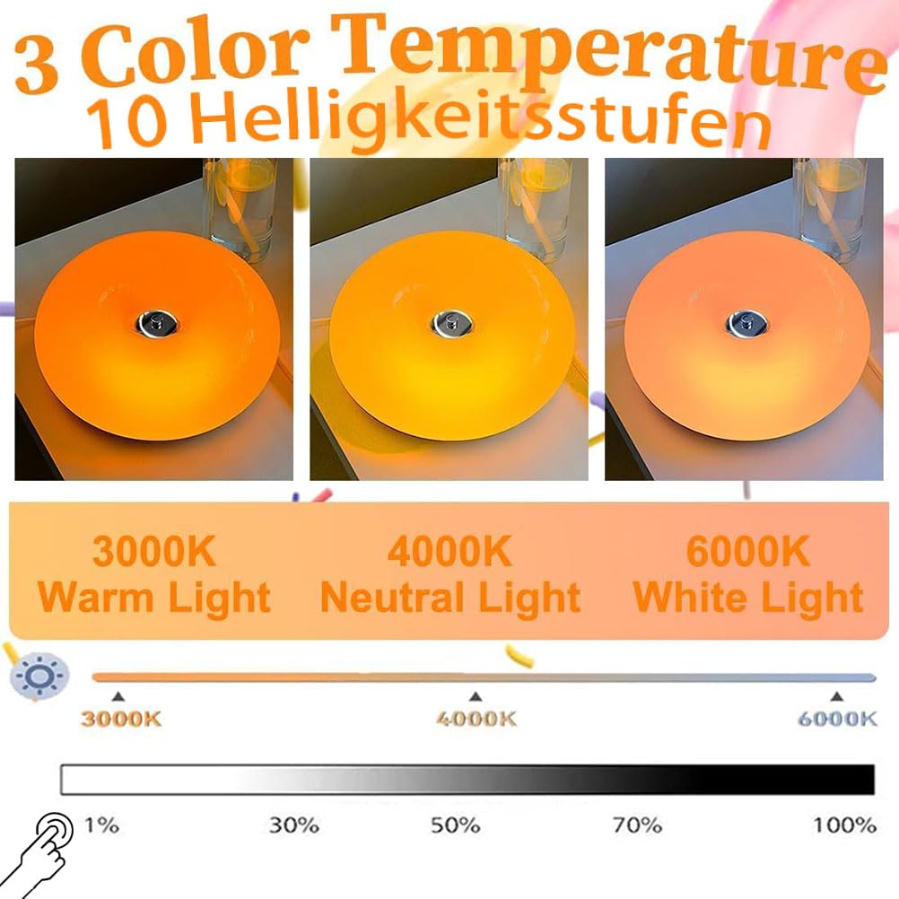 Modern Wandleuchte in Orange Donut Lampe Glas LED Wandlampe mit Stecker Touch Dimmbar 3000K-6000K Rund Nachttischlampe mit Kabel Wand Nachtlicht Donut Tisch Lampe für Wohnzimmer Esszimmer Schlafzimmer