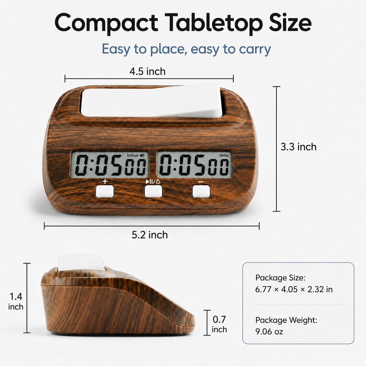 LEAP Orologio per scacchi, timer per scacchi digitale con ritardo e bonus, professionale per giochi tavolo, timer, venature del legno