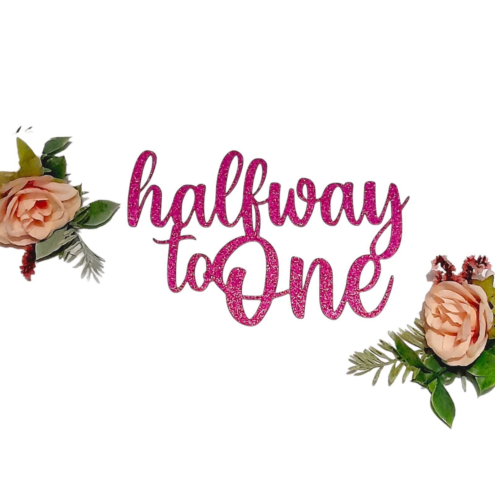 Halfway to One Cake Topper, 6 Months, Half Birthday, Double Sided Glitter Card Toppers (Pink)