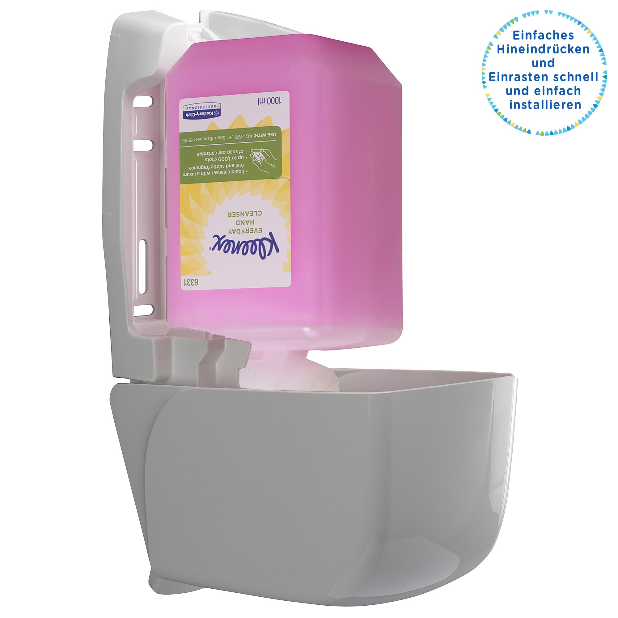 Kleenex Seife 6331, rosa Handseife mit angenehmer Duftnote für die tägliche Anwendung, bis zu 1000 Portionen per Handreiniger-Kassette, 6 x 1 L