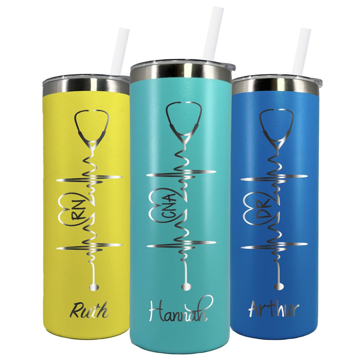 AVITO Heartbeat Nurse's Personalized Laser Engraved 20 oz Stainless Steel Skinny Tumbler with Custom Stethoscope | Includes Straw and Lid | Nurse RN | CNA | PA | Nurse Gift