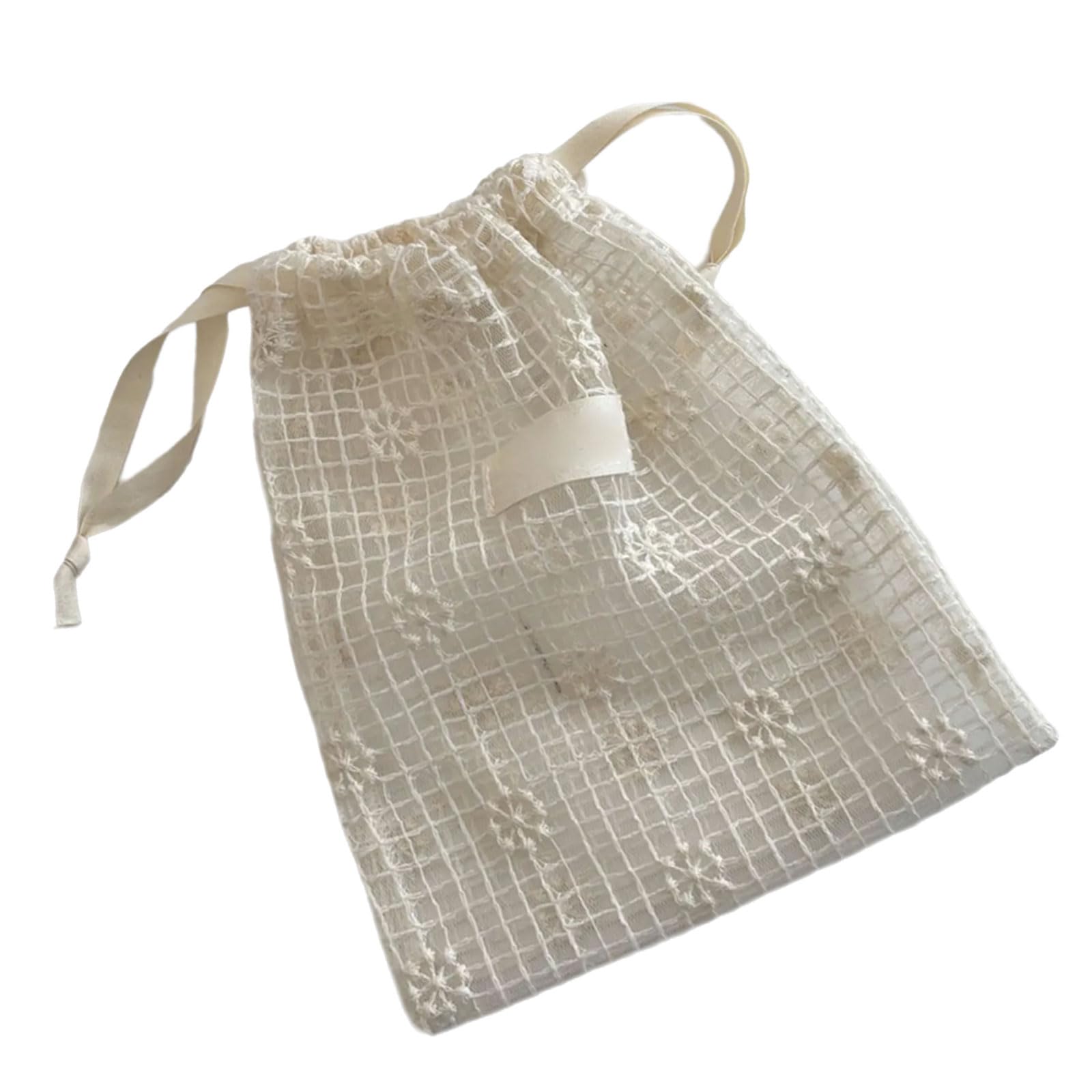 yanwuwa Compact Meshes Storage Pouches Featuring Floral Lace Trim Drawstring Design for Skincare Jewelry Travel Essential Daisies Embroidery Storage Pouches