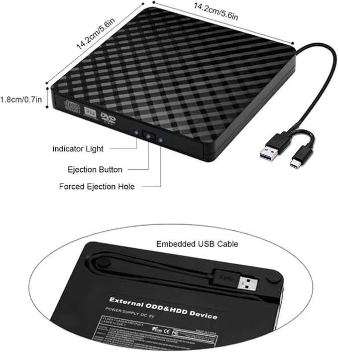 Unidad Externa DVD/CD USB Dual para Laptop y PC miniatura 3