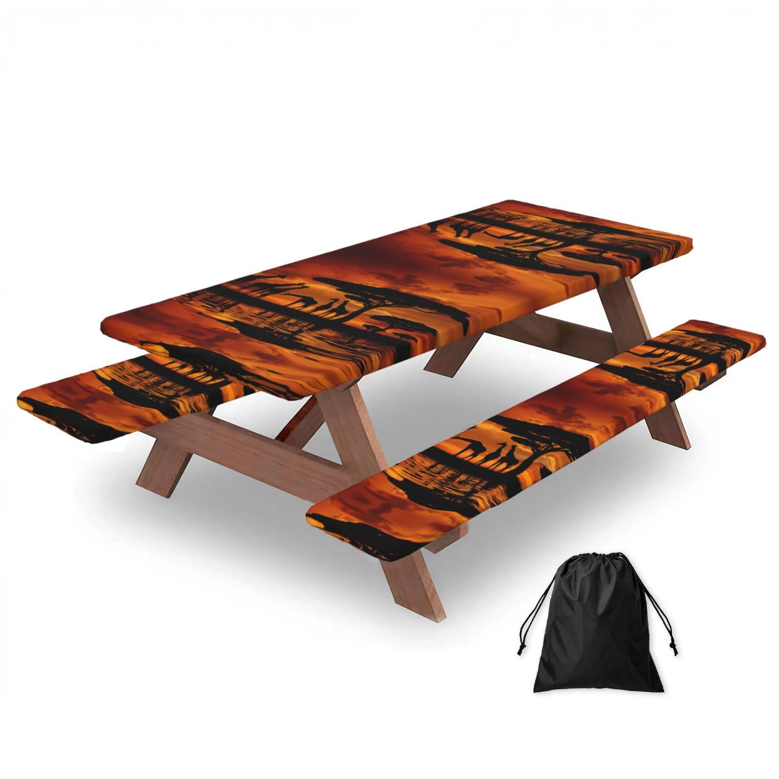 Zyjhyy Black Africa Giraffe Majestic Tree Print 3 Pack Wipeable Picnic Bench Cover And Table Cover Lightweight Table Cloth For Camping Outdoor