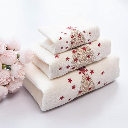 Miniatura 4 de Homefabrics Decoración de Navidad de alta calidad, ultra suave, 100 % algodón, bordada, juego de toallas con 3 piezas