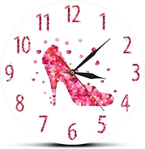 Miniatura 1 de Wall Clock Pink Rose Petal Style High Heels Shoe Silent Wall Clock Pink Fashion Wall Art Woman Bedroom Girly Home Decor Hanging Wall Watch