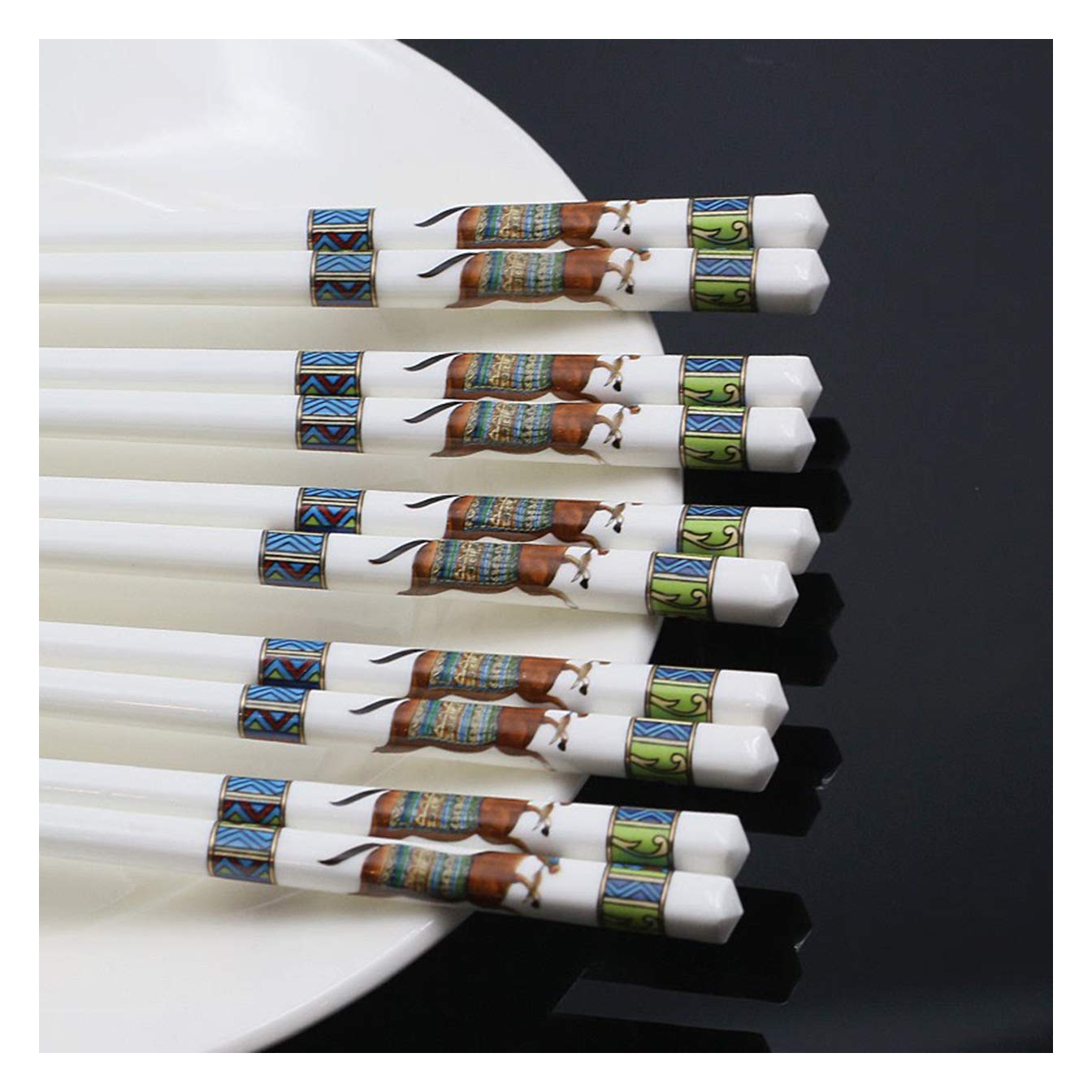 Baguettes réutilisables en céramique pour sushis et Autres Plats Japonais, Chinois, coréens, faciles à Nettoyer, 10 Paires, Coffret Cadeau en Bois Haut de Gamme G (G)