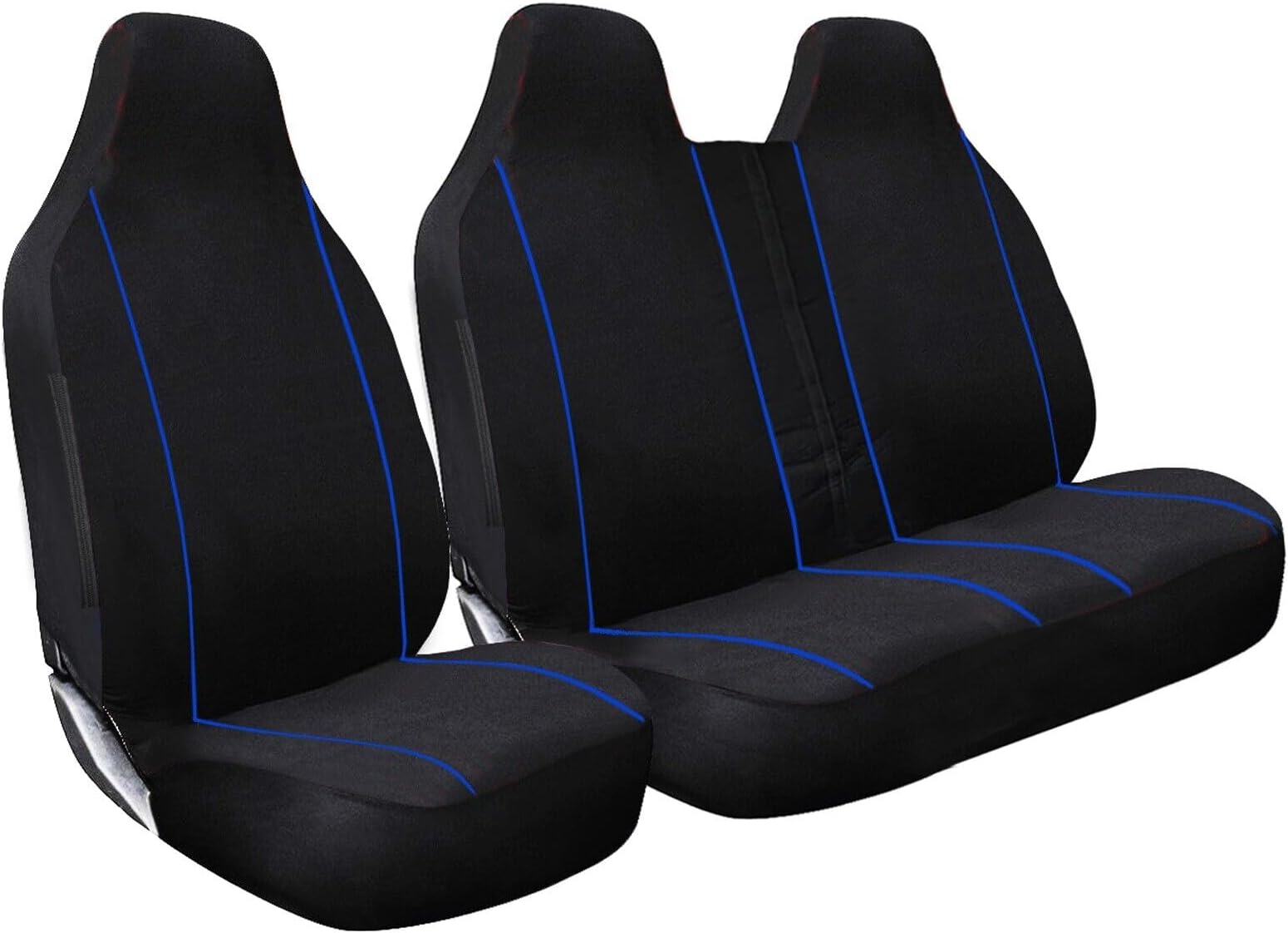 Mr E Saver Peugeot Boxer LWB Luxury Foam Cloth Van Seat Covers - Black Blue Piping