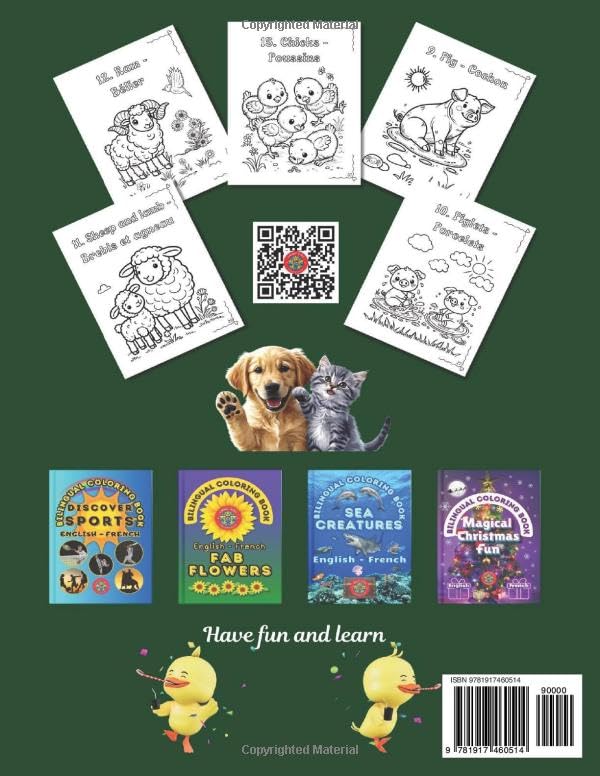 Cute Farm Animals and Pets- A Bilingual Coloring Book in English and French (English-French BCB's) image 3