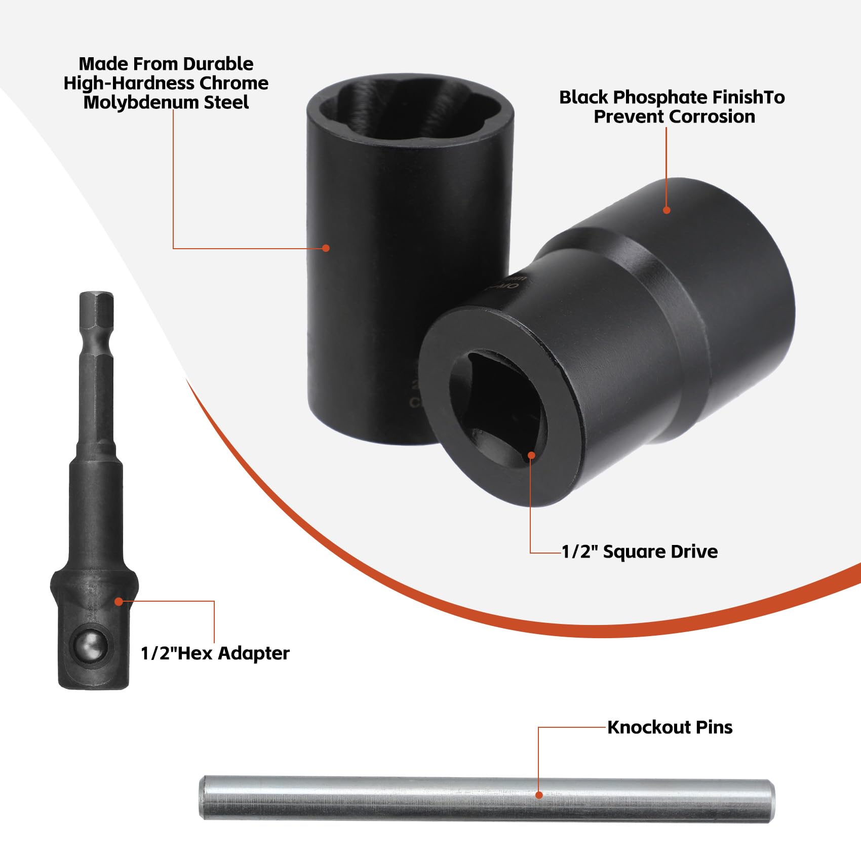 Set di 13 bussole esagonali da 10 – 27 mm, set di cacciaviti da 1/2 pollici per la rimozione di viti, dadi e bulloni danneggiati, arrugginiti, arrotondati