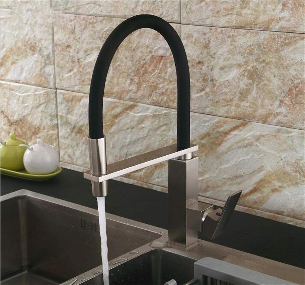 BHFPFZA Square Brass Pull-Down Kitchen Faucet Universal Flexibility Sink Mixer Tap with Aerator Single Handle Modern Design for Home & Commercial Use