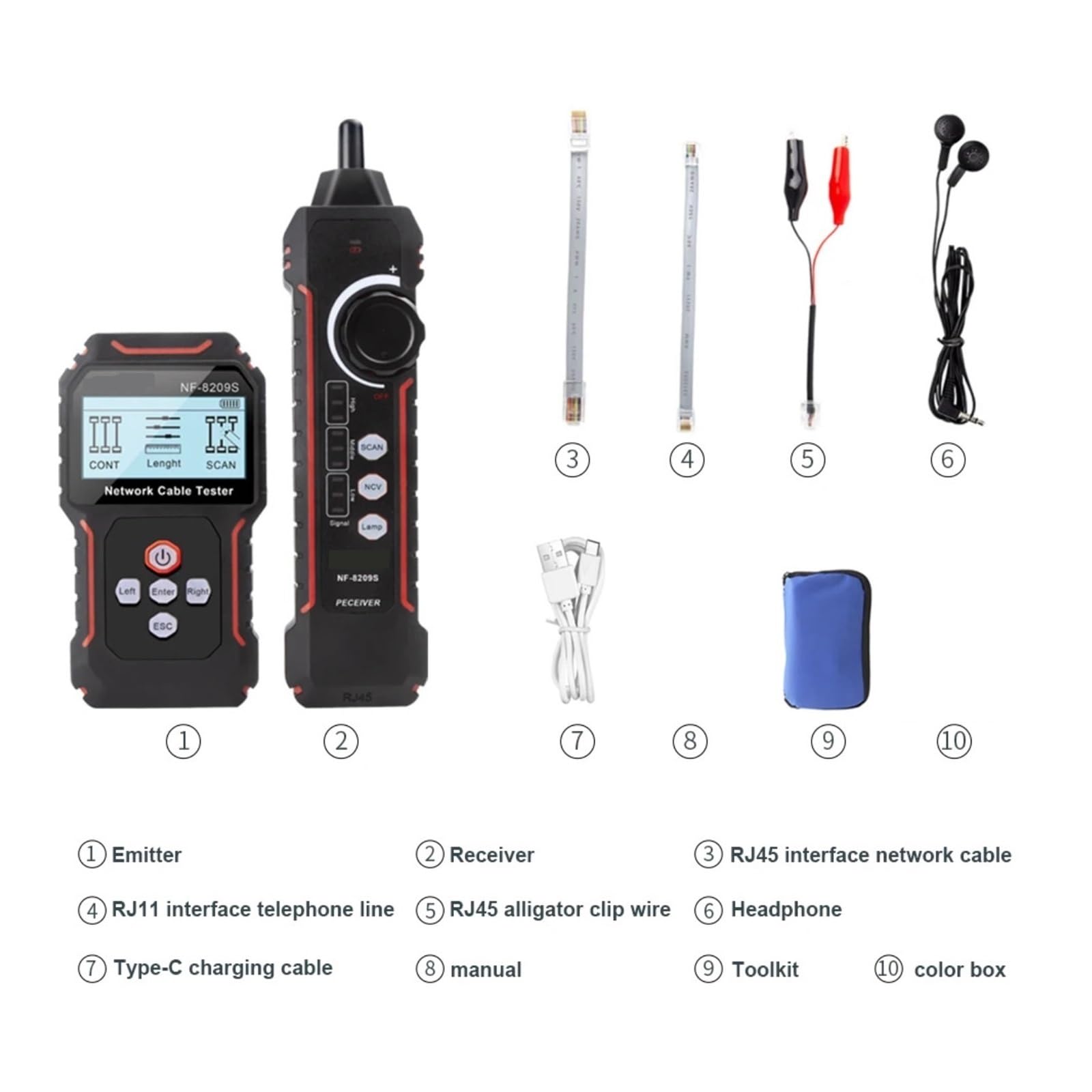Netzwerkkabel-Tracer LAN-Messtester Netzwerk-Tools LCD-Display Gemessene Länge Schaltplan-Tester Kabel-Tracer Leicht Und Tragbar