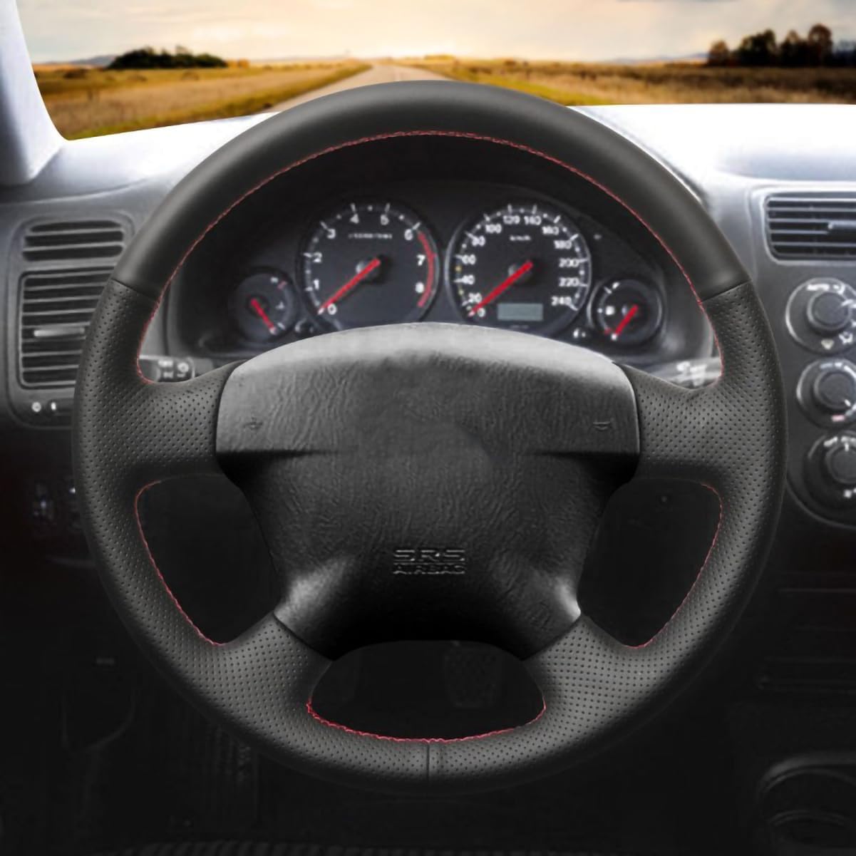 Black Genuine Leather Custom Fit OEM Car Steering Wheel Cover for Honda Civic 2001 2002 Honda Civic Hybrid 2003 Parts Interior Accessories