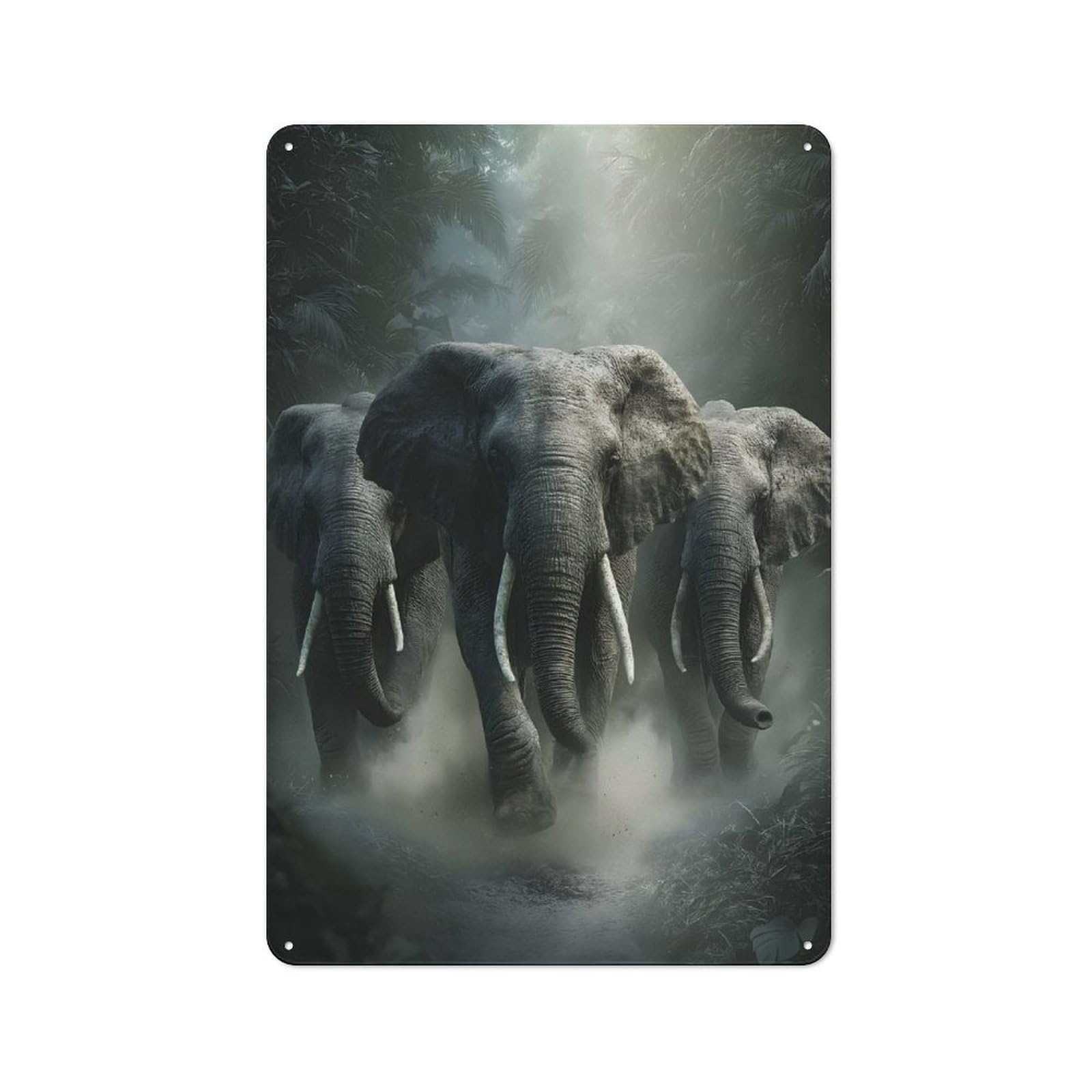 Junmoney Style-6 Elephants In The Jungle Printed Tin Plaque For Seasonal Kitchen, Dining Room Or Entrance, Festive Gift For Home Decor Lovers, 30X20cm