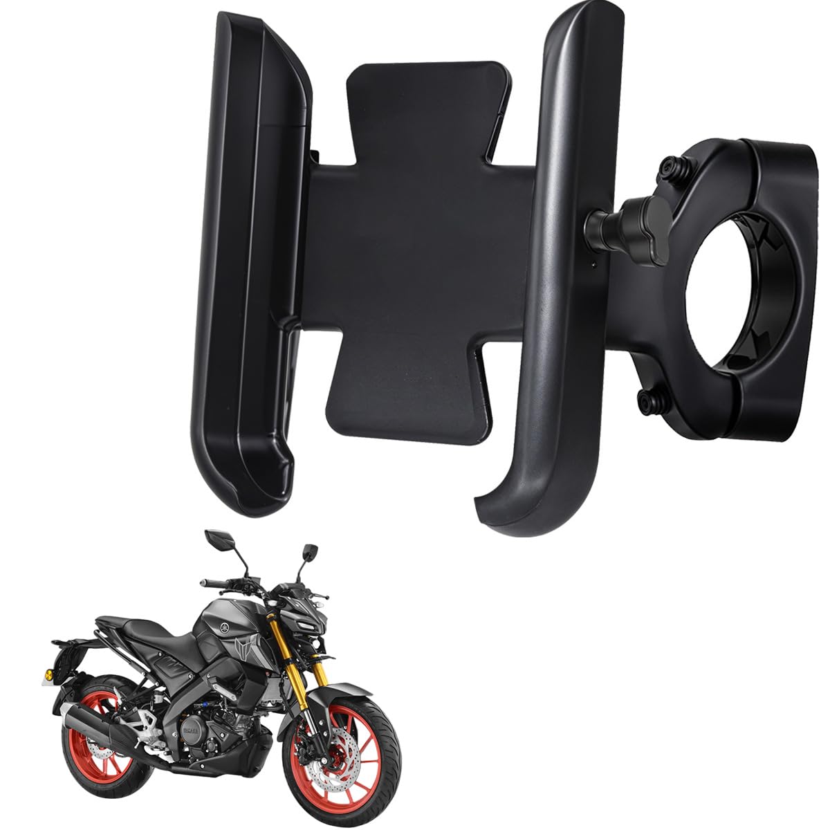 WHIPONE CNC Metal Bike Mobile Holder Compatible for Yamaha MT 15 V2, 360° Rotation Phone Mount Cradle for Bicycle & Motorcycle, Handlebar for All Smartphones, Anti-Slip, Full Grip (Black)-image-7