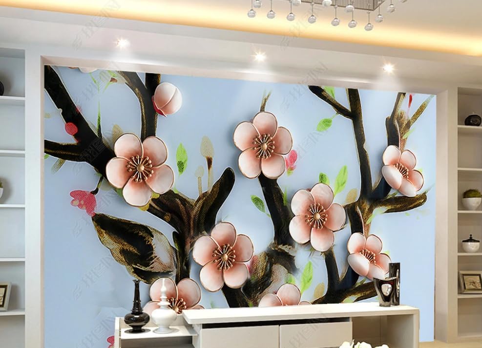 Papier peint intissé fleurs relief 3D : poster géant salon 400x280 cm