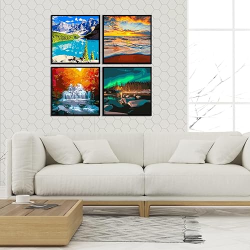 Miniatura 8 de MXCFZX Paquete de 4 kits de pintura Aurora por números para adultos principiantes, bricolaje fácil acrílico para cuatro estaciones, kit de pintura