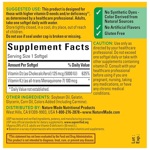 Nature Made Vitamin D3 K2 Supplement, 30 Softgels - image 7