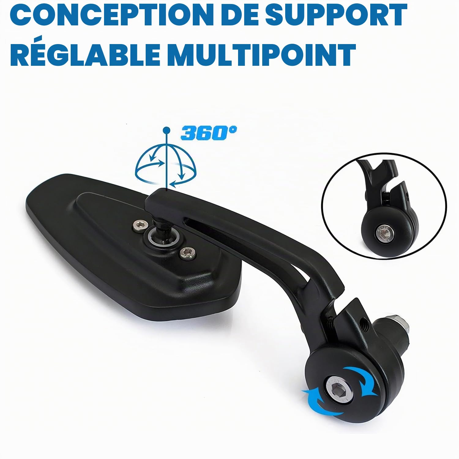 Rétroviseurs de Guidon de Moto 7/8" 22mm CNC Verres Antireflets Bleus Rétroviseurs Latéraux Moto Compatible avec Z1000 Z750 MT03 monster mt07 mt09 scooters UTV Street Sport Bike Cruiser