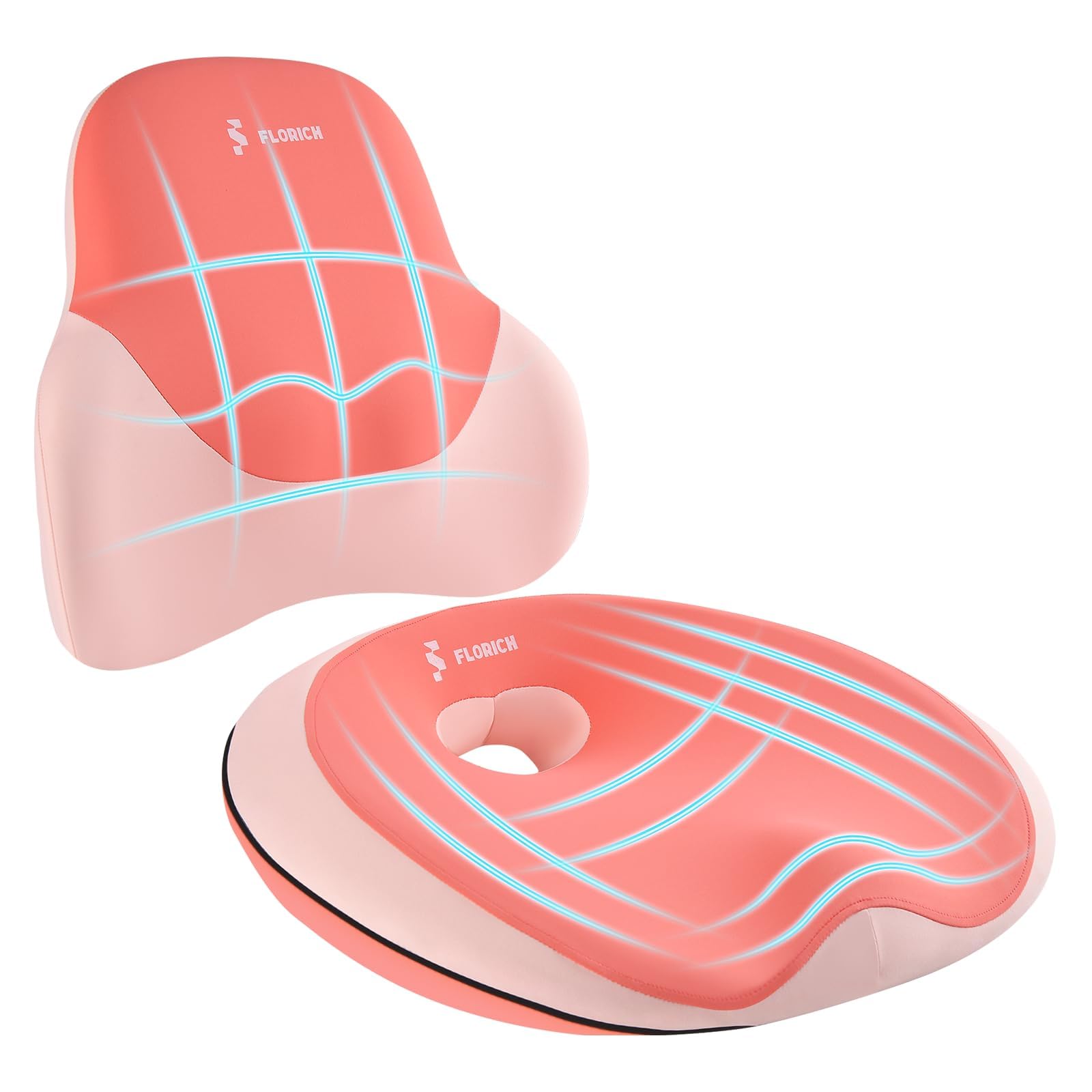 seat cushion lumbar support pillow for office chair, car lower back support, ergonomic desk chair pillow for butt and back support of memory foam seat pad(pink)
