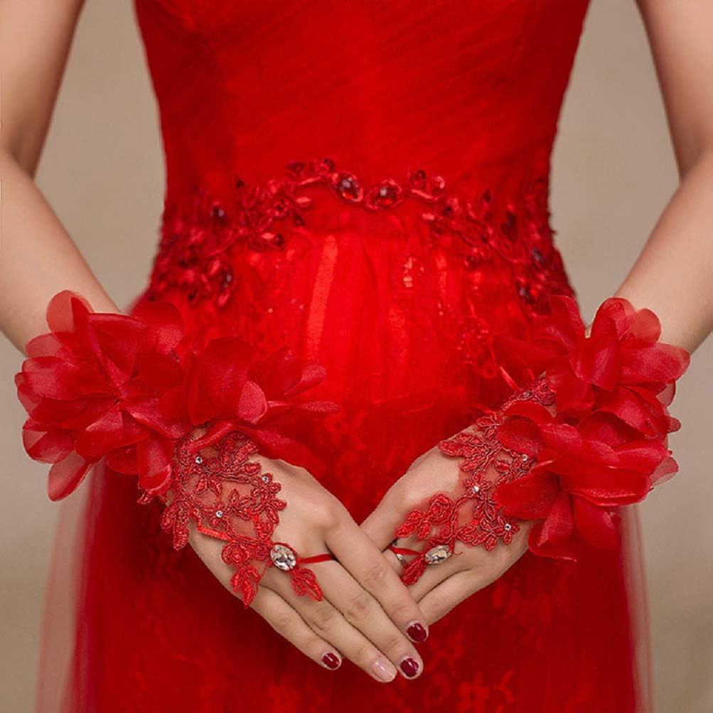 Womens Short Lace Fingerless Gloves for Wedding Evening Party Prom Gloves
