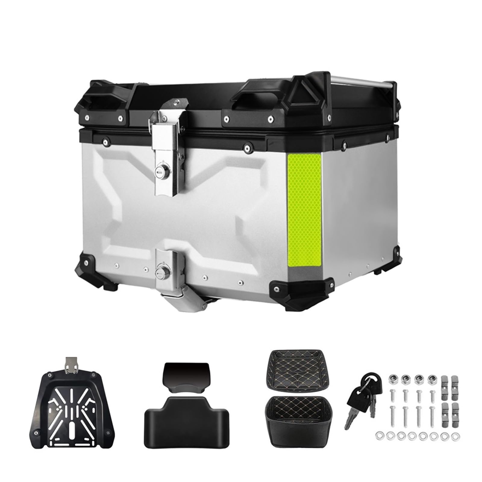 Boîte de Rangement Moto avec Support Valise Aluminium Argent 45L X