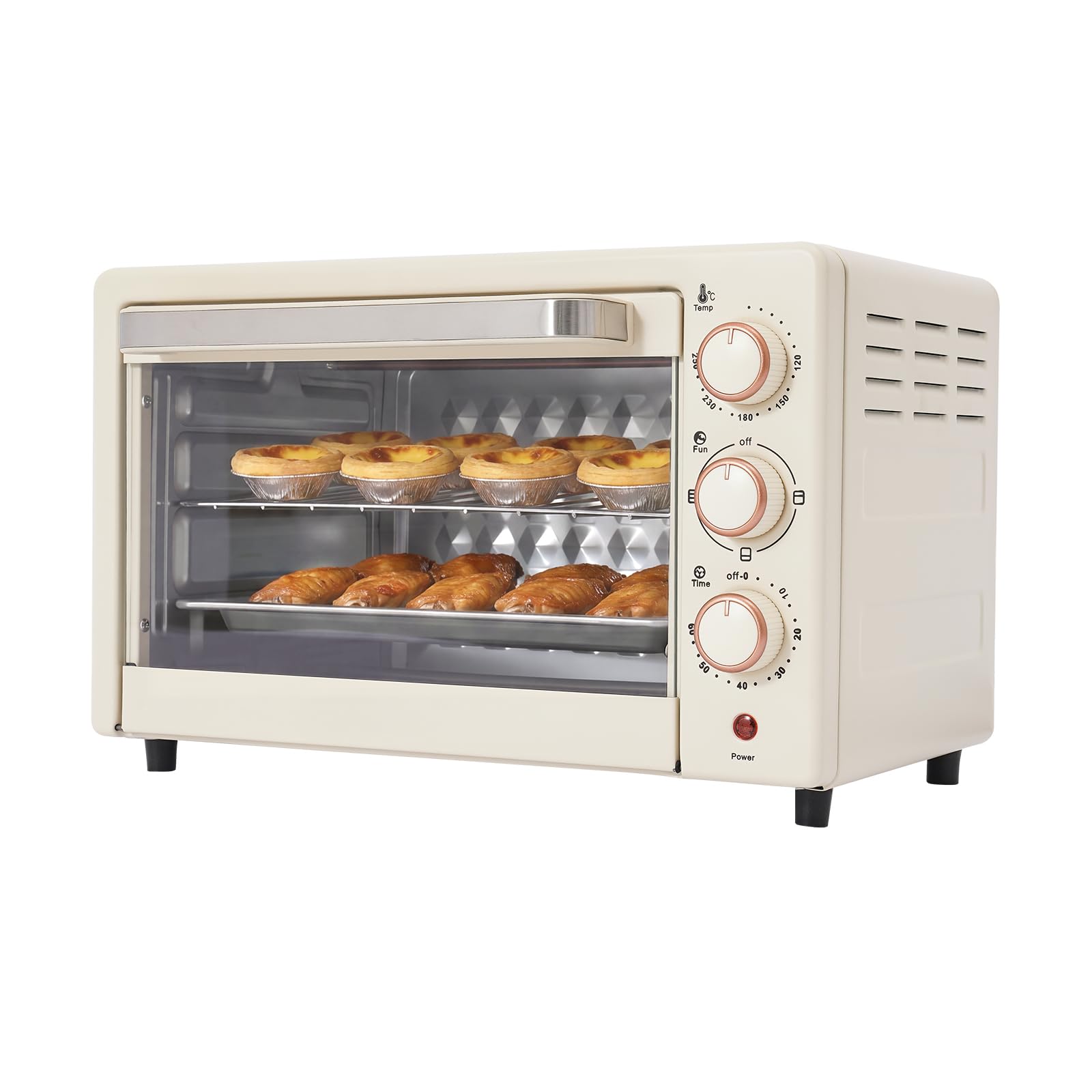 Mini Backofen & 22L Minibackofen Temperatur und Zeit Einstellbar mit Grillpfanne & Grillrost, 1000W Elektrobackofen Klein Pizza für Pizza, Gegrilltes Fleisch, Steak (42x25x37 cm)