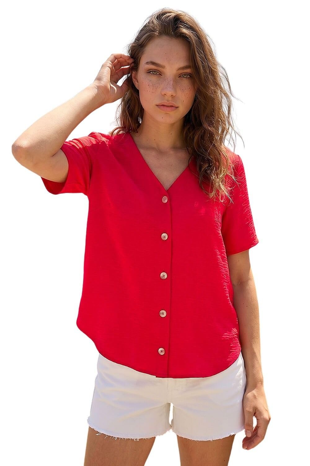 Roman Women's Petite Button Through Blouse in Red | Size: 14