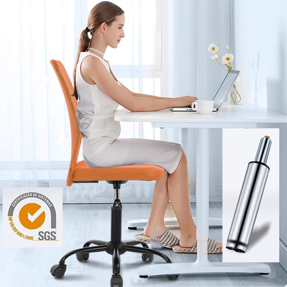 Home Office Chair, Mid Back Mesh Computer Desk Chair, Height Adjustable Small Task Chairs, No Armrest Rolling Swivel Chair for Boys Girls Student with Wheels, Orange