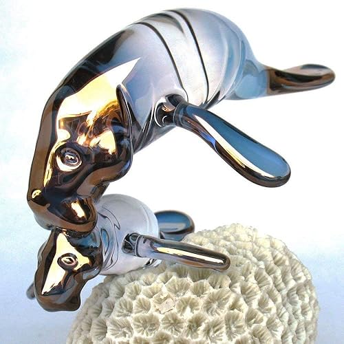 Miniatura 3 de Manatee and Calf Figurine of Hand Blown Glass on Coral