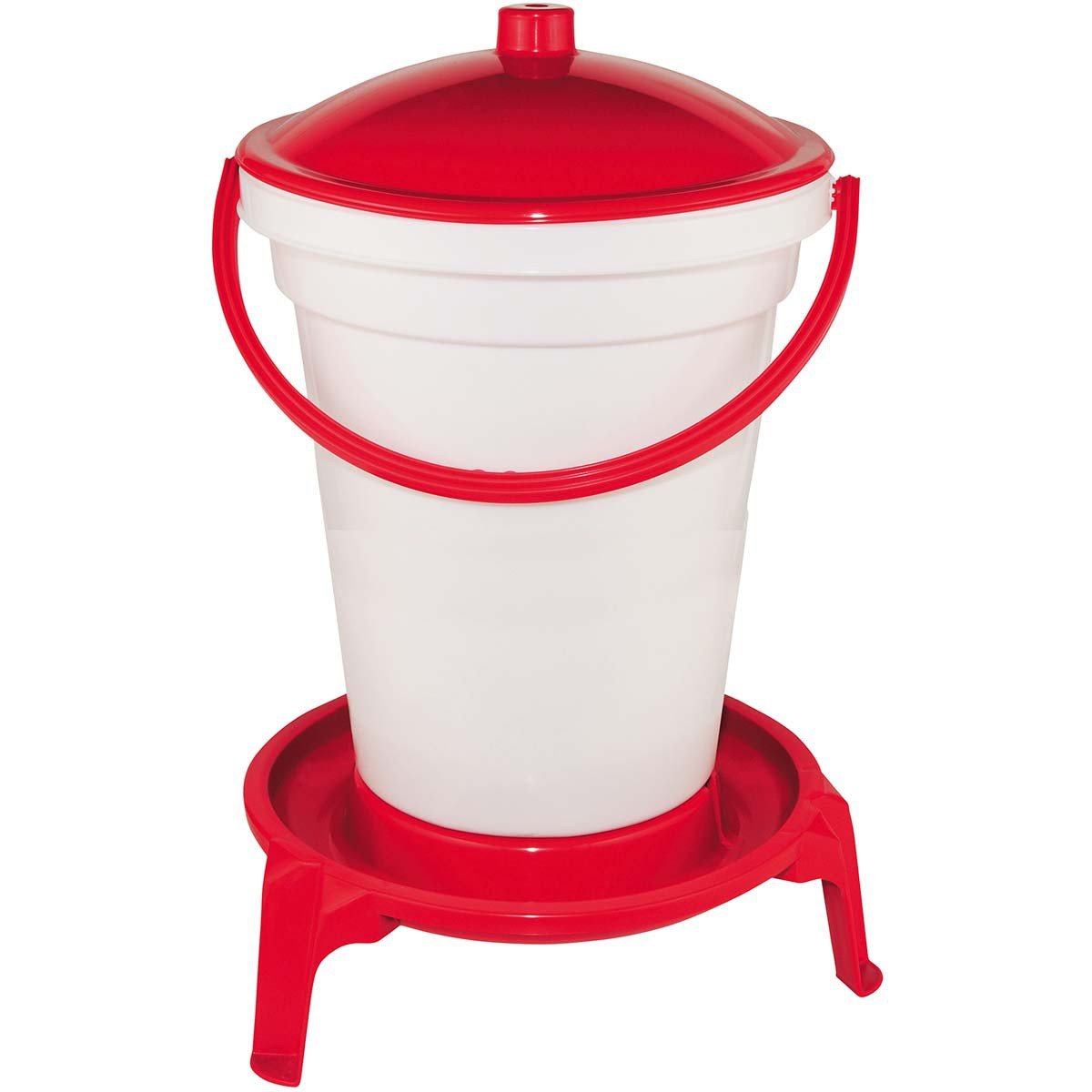 Kerbl Hobbyfarming Secchio abbeveratoio per pollame, 12 l, con Piedini, plastica Robusta, Rosso/Bianco, Maniglia per Il Trasporto, igienico, Resistente alle intemperie