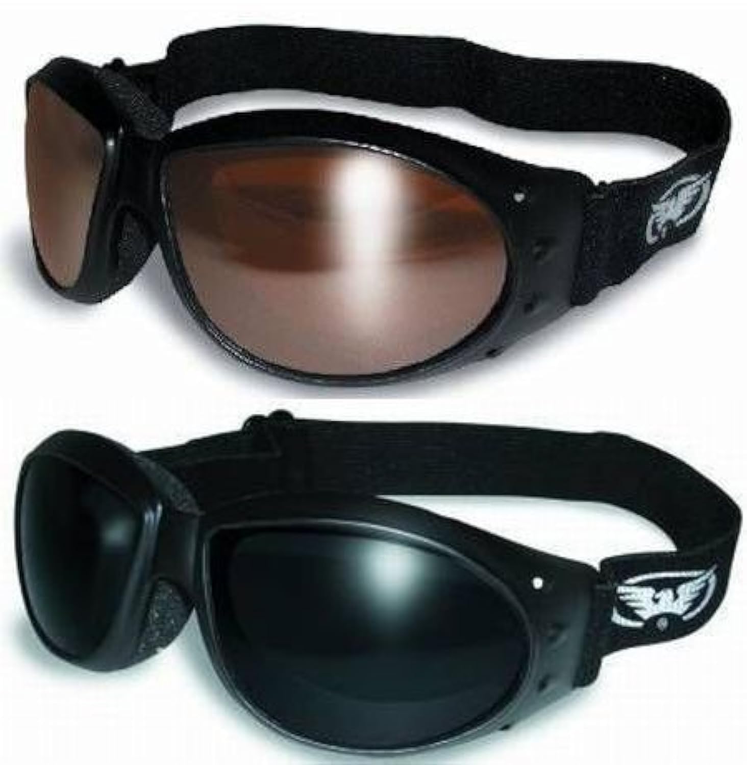 GV (2 GOGGLES) Motorcycle ATV Riding Dirt Bike Driving Mirror and Super Dark Glasses Sunglasses Burning Man plus storage bags