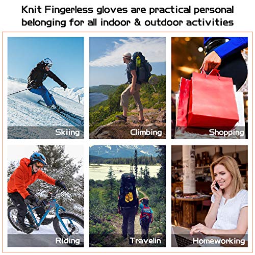 Bodvera ST-FG-BEIGE Thermal Insulation Fingerless Texting Wool Gloves For Women And Men Winter Warm Knitted Convertible Mittens Flap thumb #6