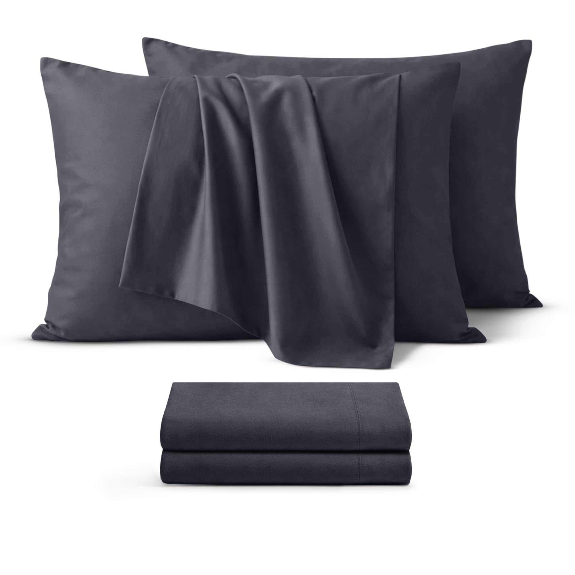 BEDIO Charcoal Pillow Cases 2 Pack (Pillows Not Included) – Standard Size 100% Brushed Microfiber Pillowcases with Envelope Closure Pillow Covers (50x75 cm)