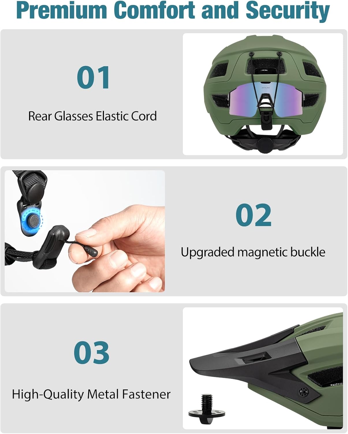 Favoto Adult Mountain Bike Helmet for Men & Women, Magnetic Buckle MTB Helmet with Removable Visor, Lightweight for Commuting & Off-Road Cycling