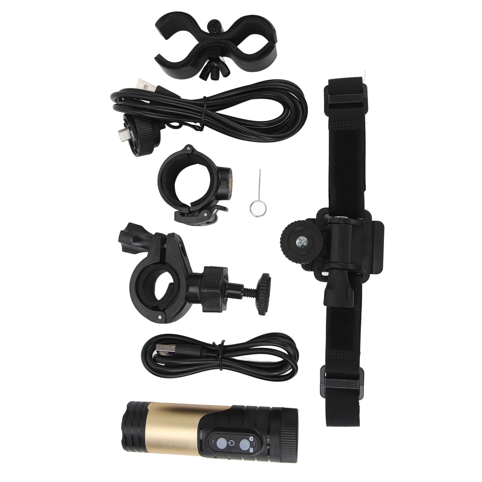Kamera na Kasku, Wodoodporna IP66, 120, Szeroki stopień, Typ C, 12 MP, Wodoodporna Kamera Rowerowa Stop Aluminium do Roweru (GOLD)
