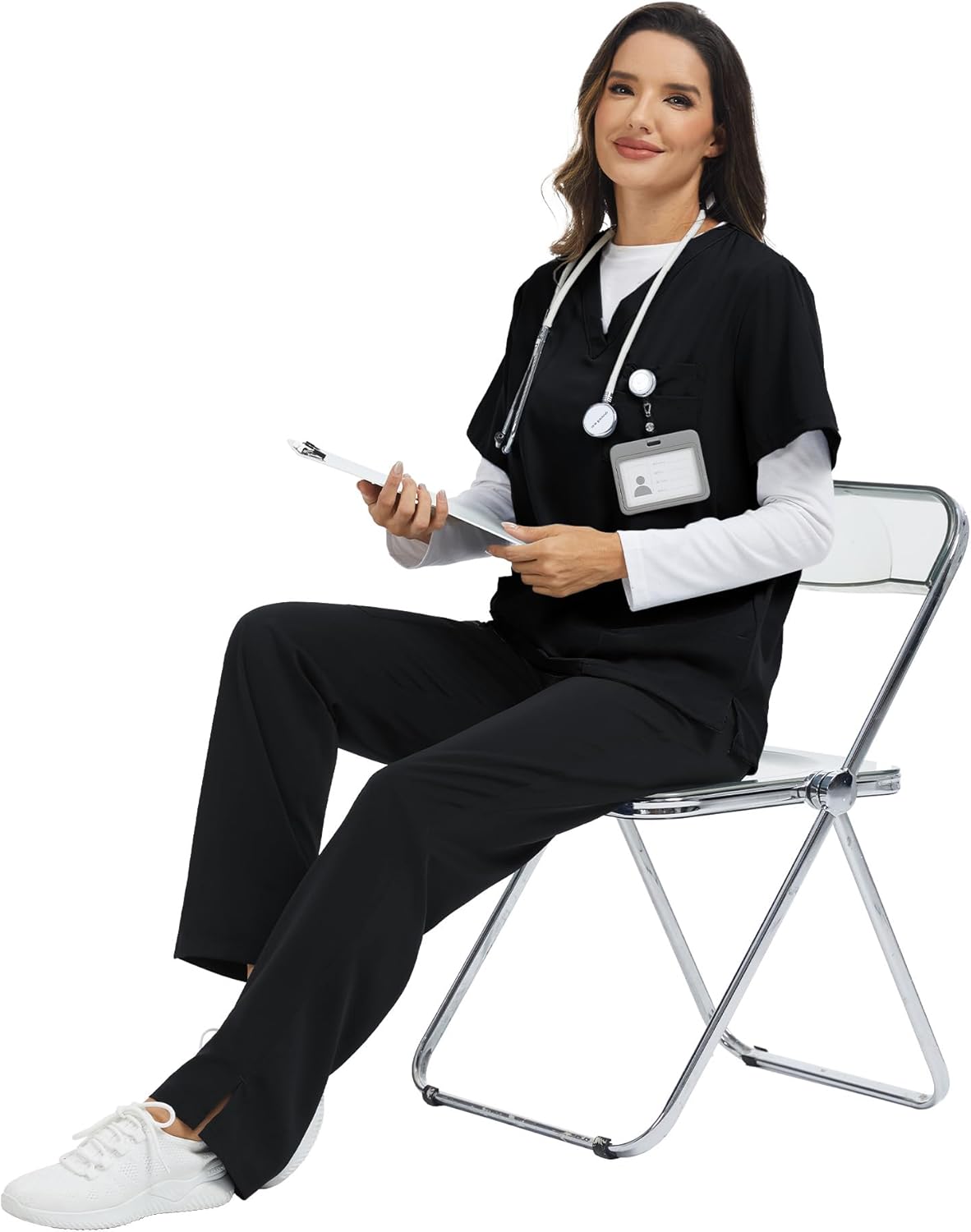 Tapata Scrub Pants for Petite Women 26"/28" Inseam Straight Leg Cargo Drawstring Bottoms with 5 Pockets - Image 7