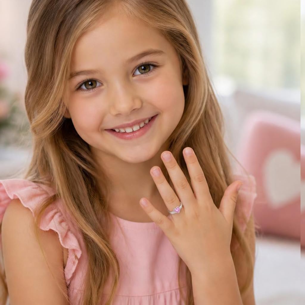 Clever Schmuck Bague pour fille en argent sterling 925 poli brillant avec cœur et zircone rose - Taille universelle réglable pour enfants dans un étui rose, Zircone