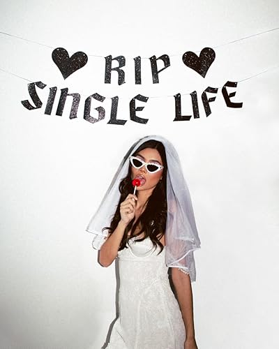 Miniatura 3 de xo, Fetti RIP Single Life - Cartel con purpurina – Negro, 5 pies | Decoraciones de despedida de soltera, fondo divertido de despedida de soltera,