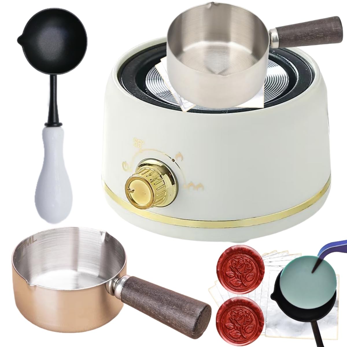 Sealing Wax Warmer Electric, Electrical Wax Seal Melting Warmer Furnace Kit with a 80ml Large Spoon, a Non-Slip Melt Scoop Great Tool for Melting Waxs Seals Sticks Beads (White)