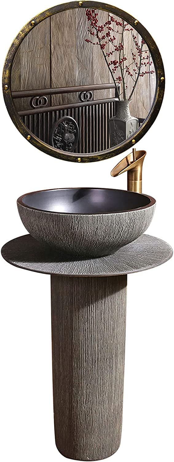 GLEOOJCArt Bathroom Basin Sink with Full Pedestal, Pedestal Sink Bathroom Cloakroom Full Pedestal Basin Compact Single Tap Hole Sink,B-Full Set