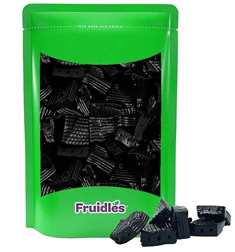 Fruidles Bocaditos de regaliz negro ondulados, suaves y ondulados, no demasiado dulces, bocados de regaliz masticables (8 onzas)