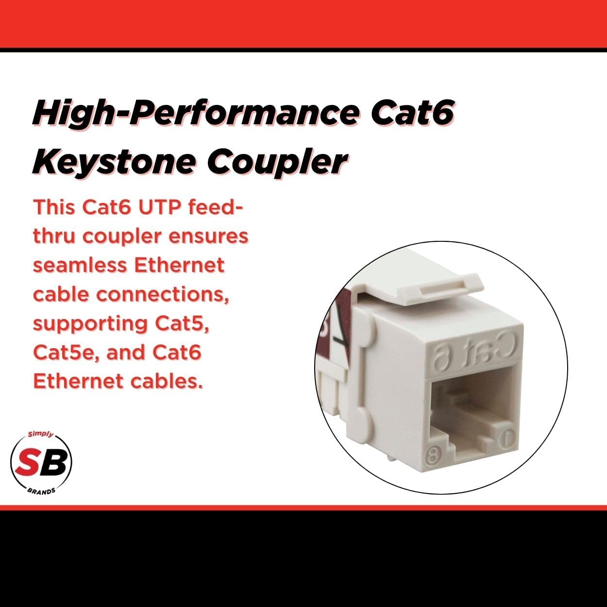 Simply45 Cat6 Unshielded 90 Degree Keystone Jack - White, 25 Pack - 8P8C, IDC Cap, ANSI/TIA 568.2-D, Supports S45 Snap-On ID Bars - S45-3690W-25