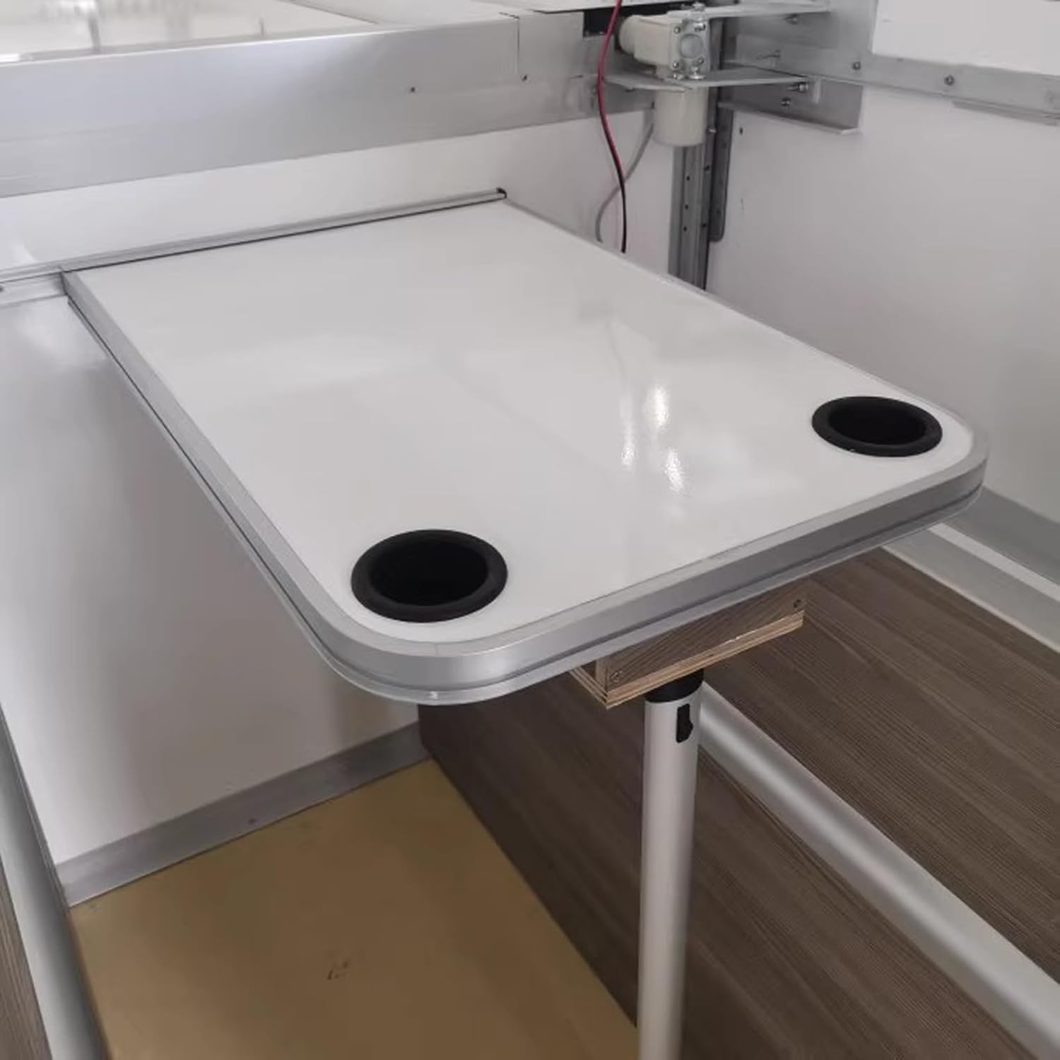 Foldable RV Table, Rvs Dinette Table, with Metal Rim and Two Water Glass Slots, for Campers and Motorhomes