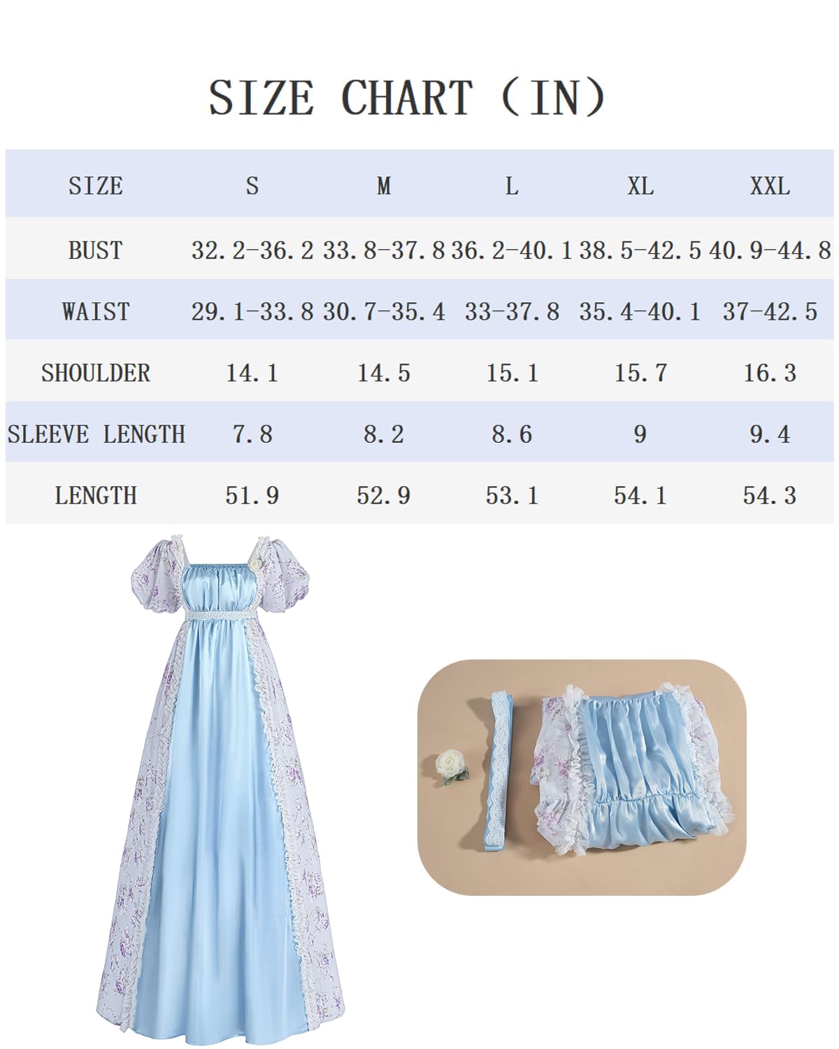 LTAKK Abito da donna Regency vintage con vita impero vittoriano Tea Party con guanti a fascia