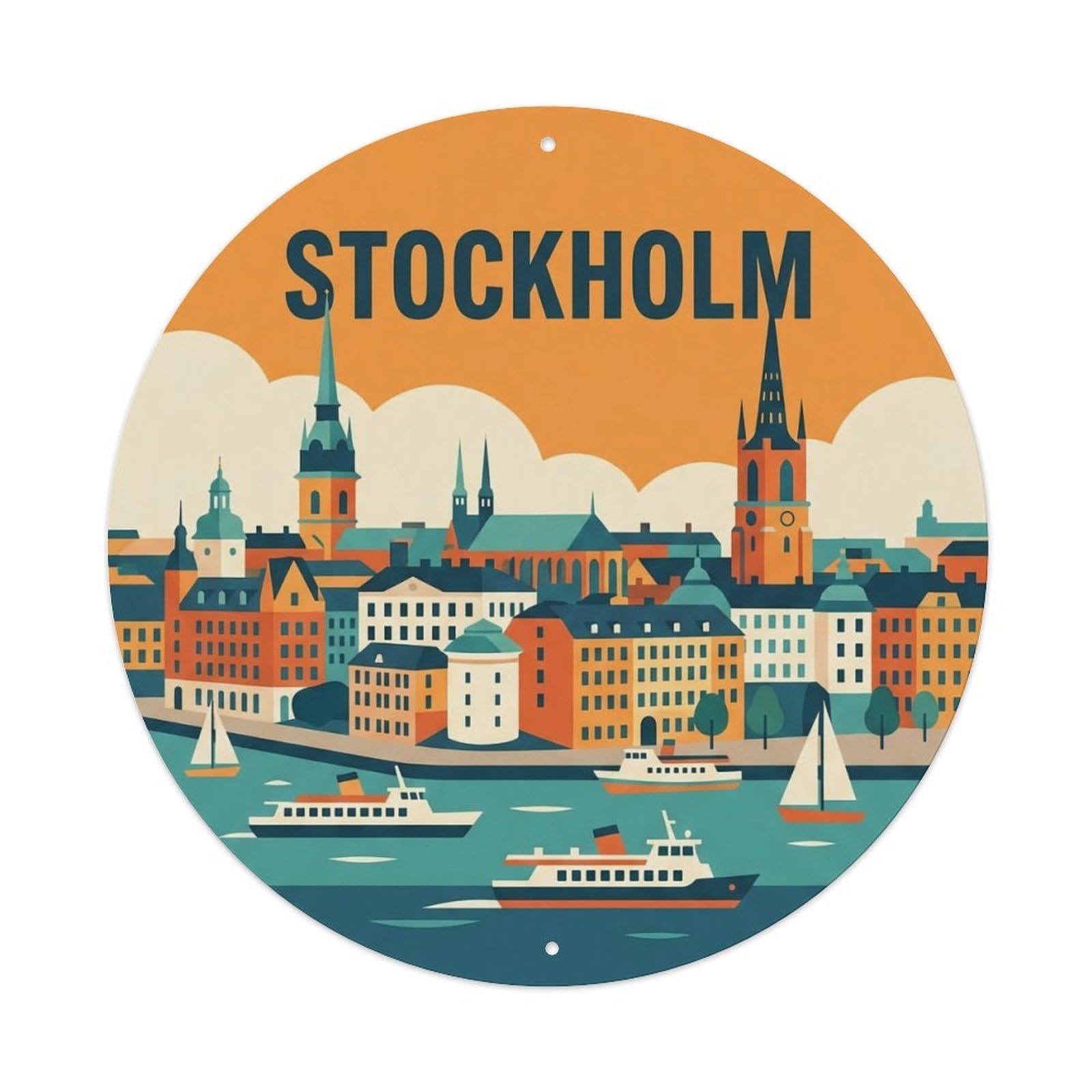 Okahys 8X8inch(20X20cm) Vintage Travel Stockholm Sweden Cityscape Metal Tin Sign