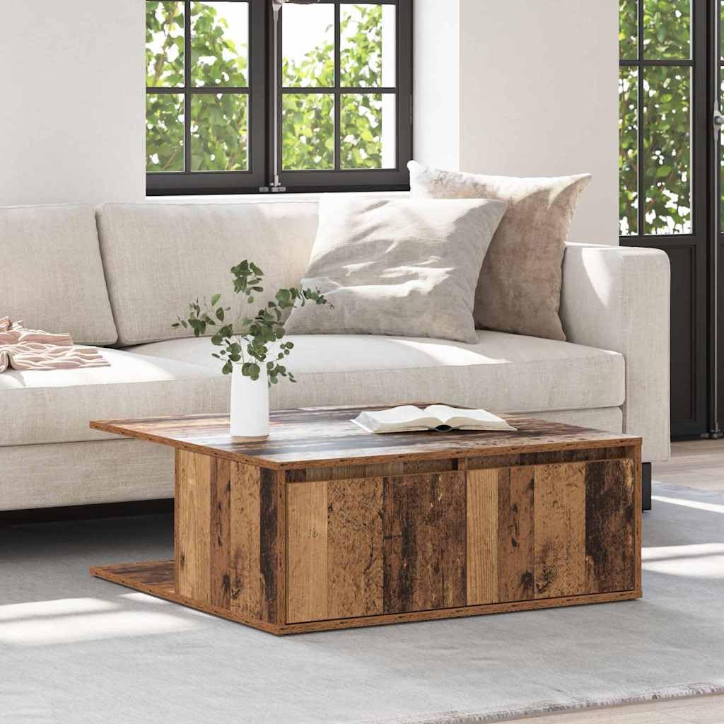 Tavolino da salotto in legno ingegnerizzato legno antico 80 x 80 x 31 cm con 2 cassetti e ripiano, mobiletto contenitore salvaspazio per soggiorno, camera, ufficio