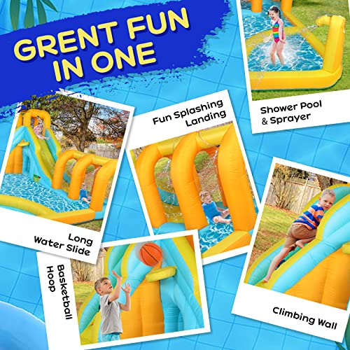 JOYMOR 8in1 Inflatable Water Slide Park w/Kiddie Pool