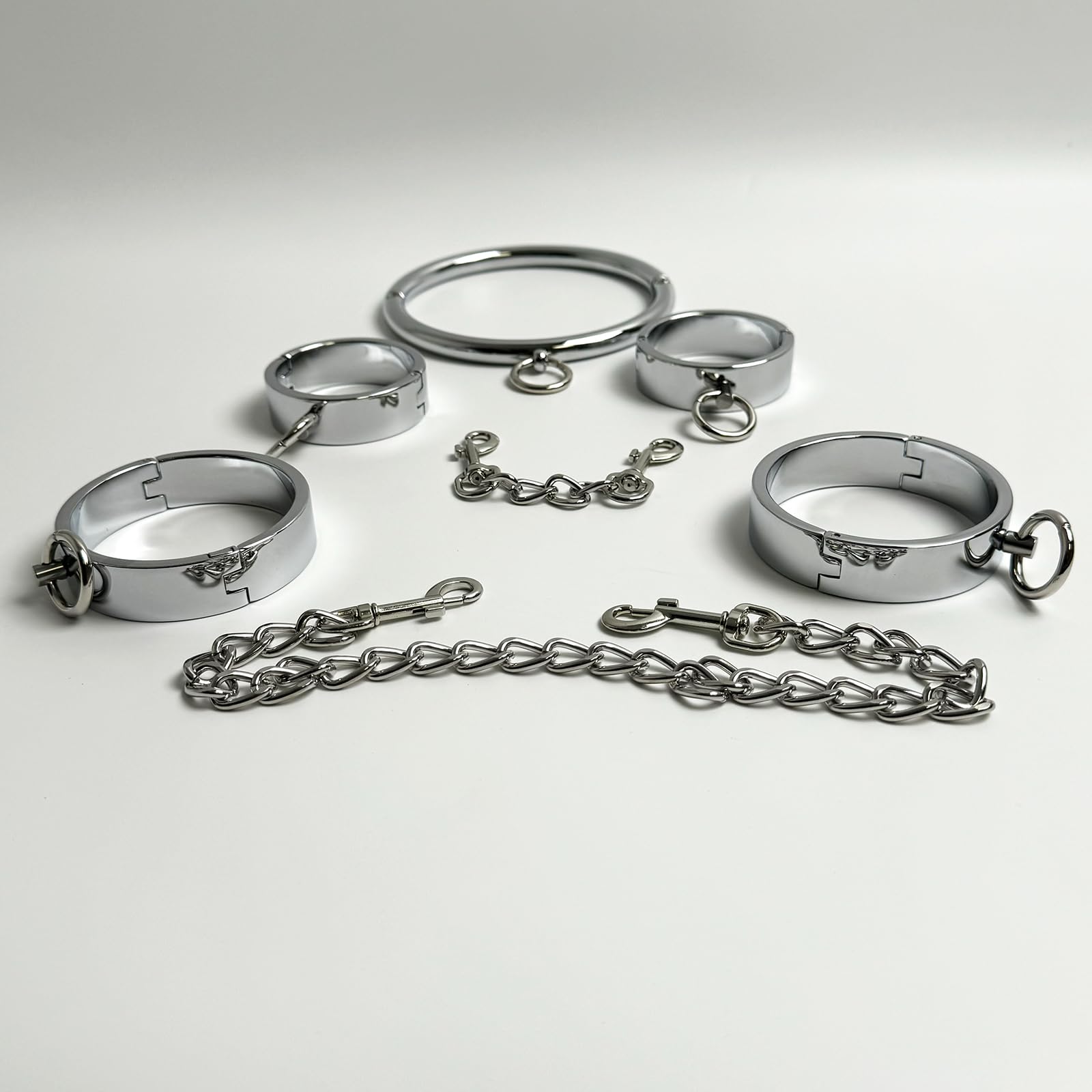 Menottes en acier inoxydable métal circulaire avec collier et fers de pied, jouet sexuel adulte (3PCS)