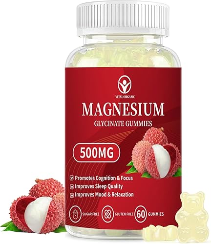 Gomitas de glicinato de magnesio de 500 mg Suplemento de magnesio sin azúcar con vitamina D, B6, CoQ10 para un estado de ánimo tranquilo y
